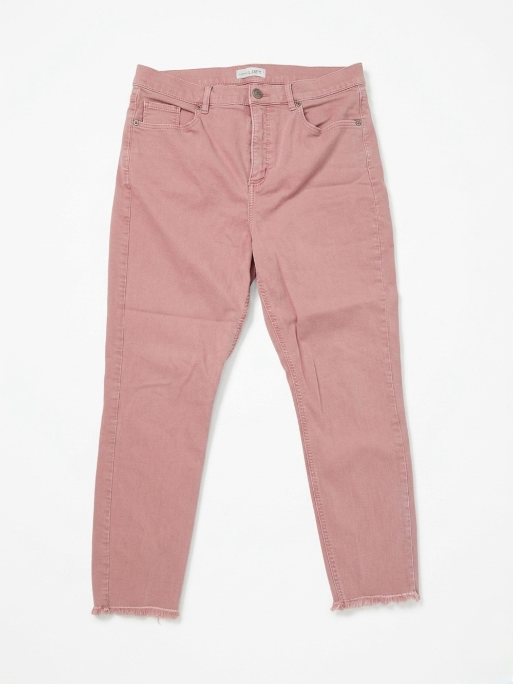 LOFT High Rise Skinny Ankle Jeans Pink Raw Hem Stretch Preppy Coquette 31/12